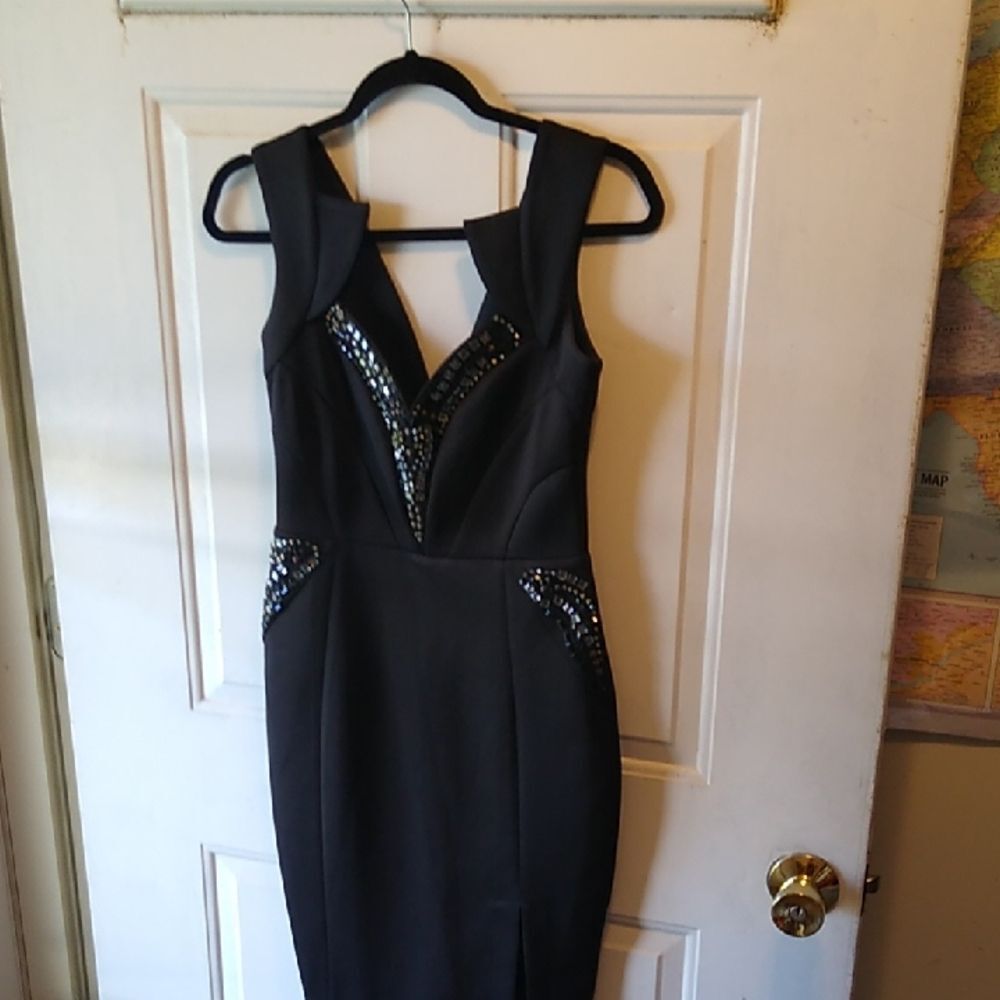 Lipsy London Women's 6 Black Embellished Sleeveless Midi Dress Special Event
